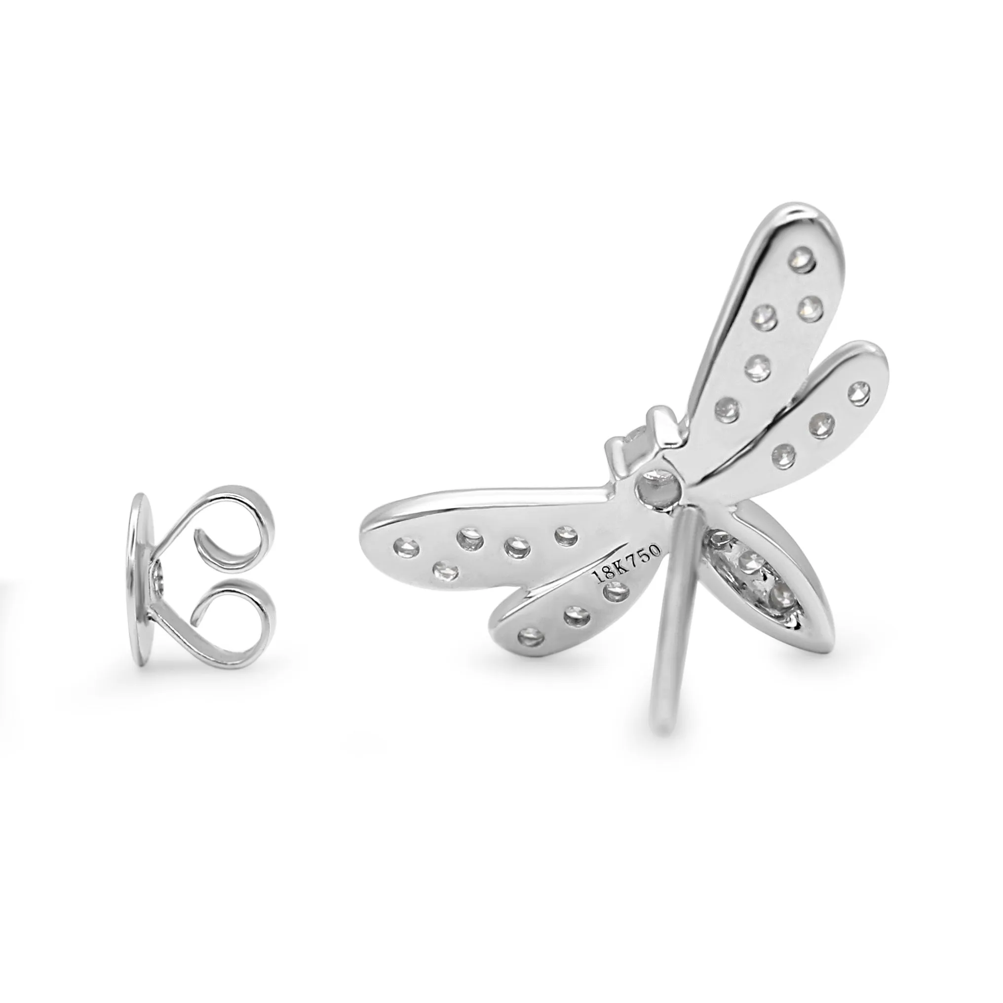 Diamond Dragonfly Studs - 18ct White Gold