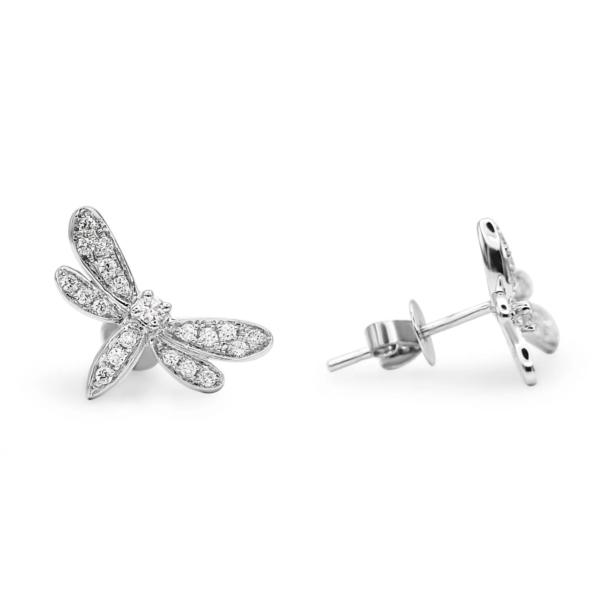 Diamond Dragonfly Studs - 18ct White Gold