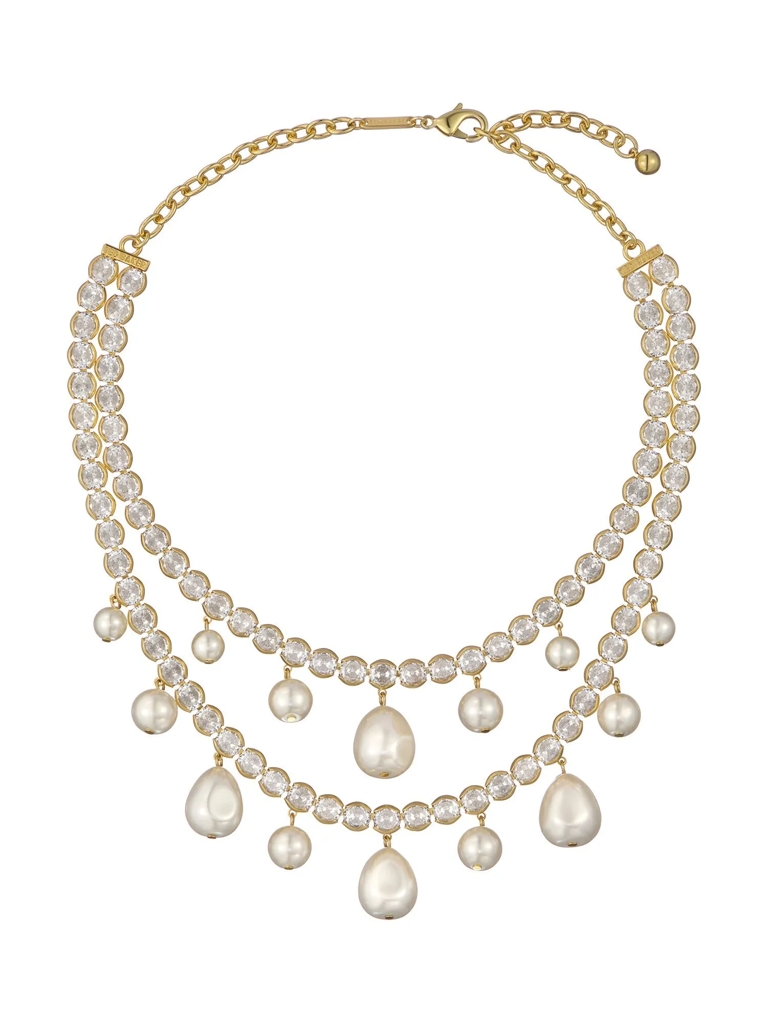 Divinaa Pearl & Crystal Statement Necklace Gold