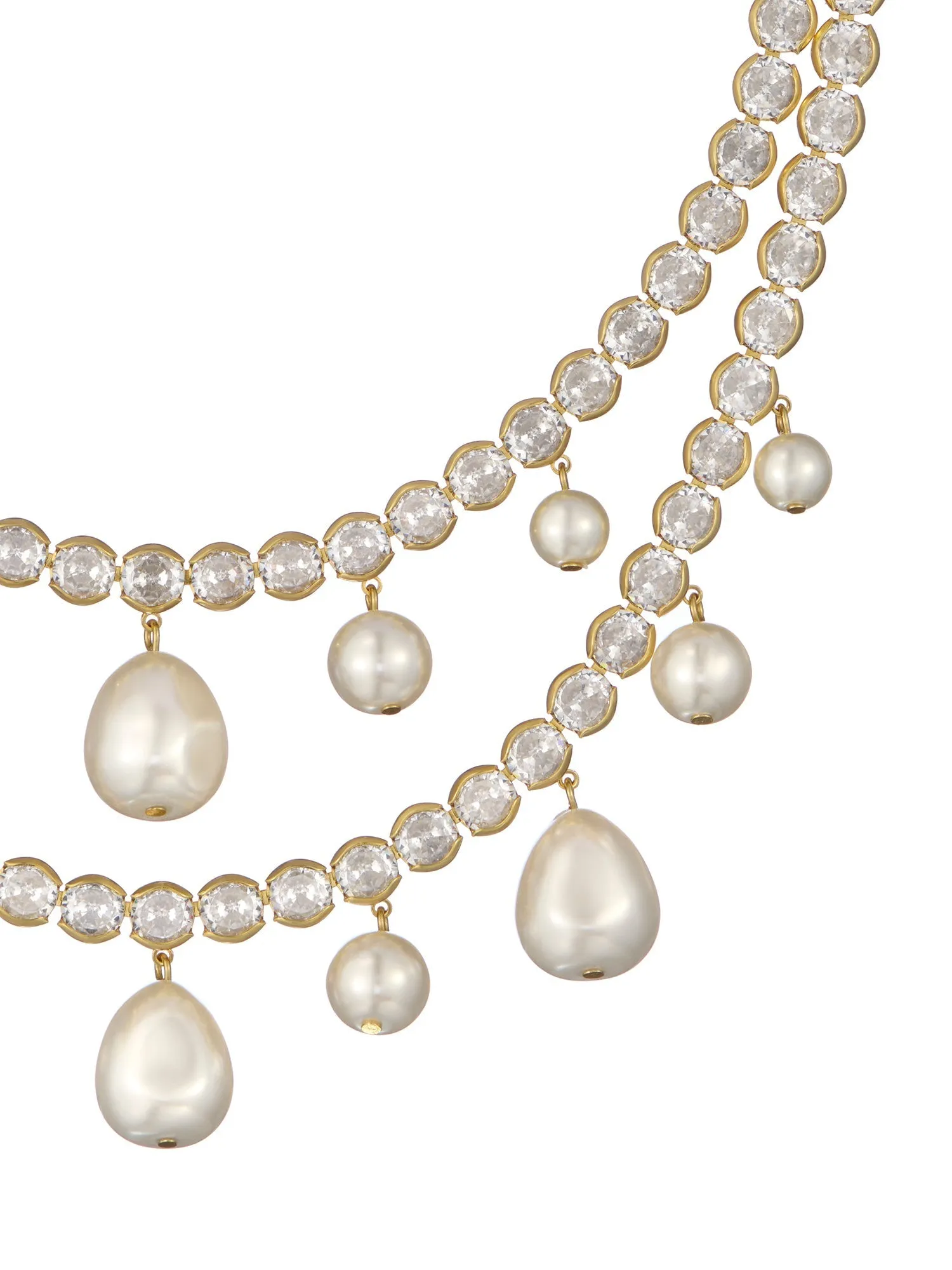 Divinaa Pearl & Crystal Statement Necklace Gold