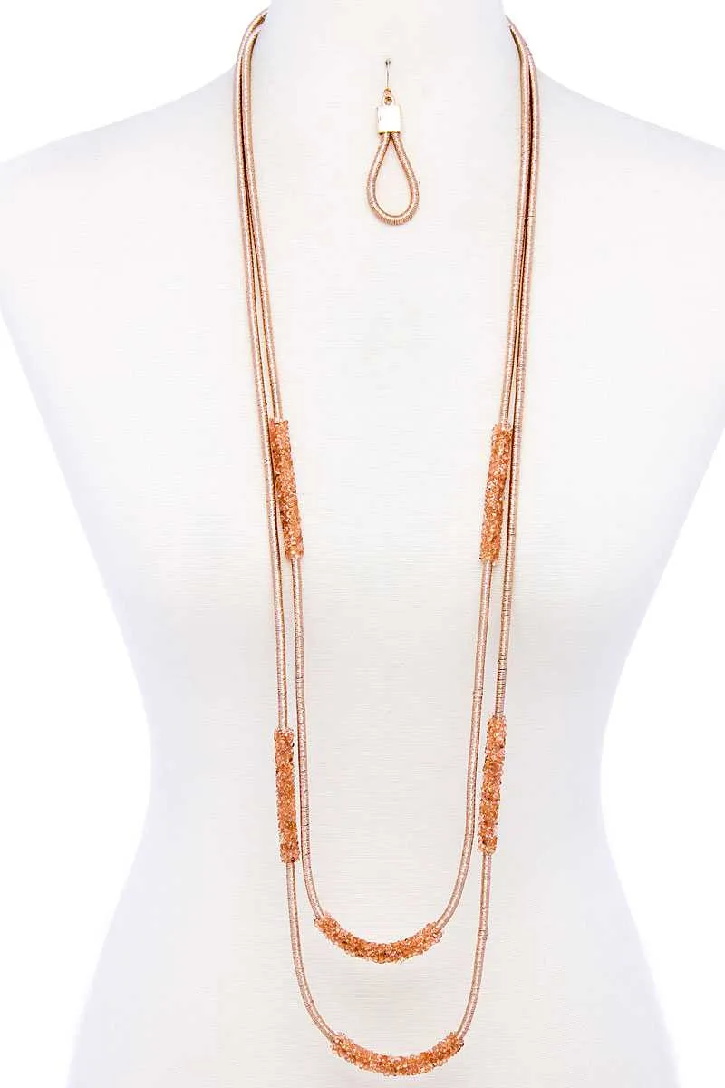 Double Layer Chic Long Necklace And Earring Set