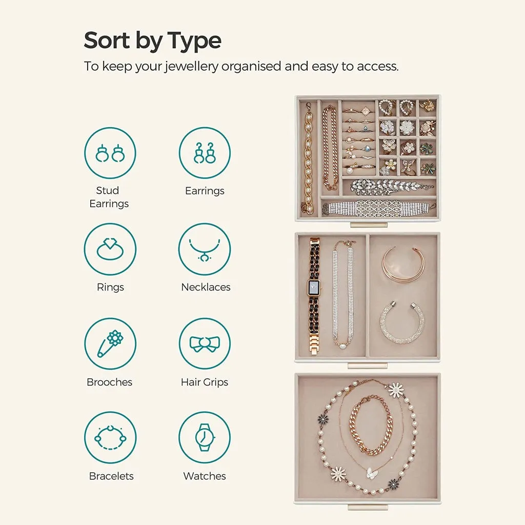 Durable 3-Layer Jewelry Box with Glass Lid and Drawers - SONGMICS