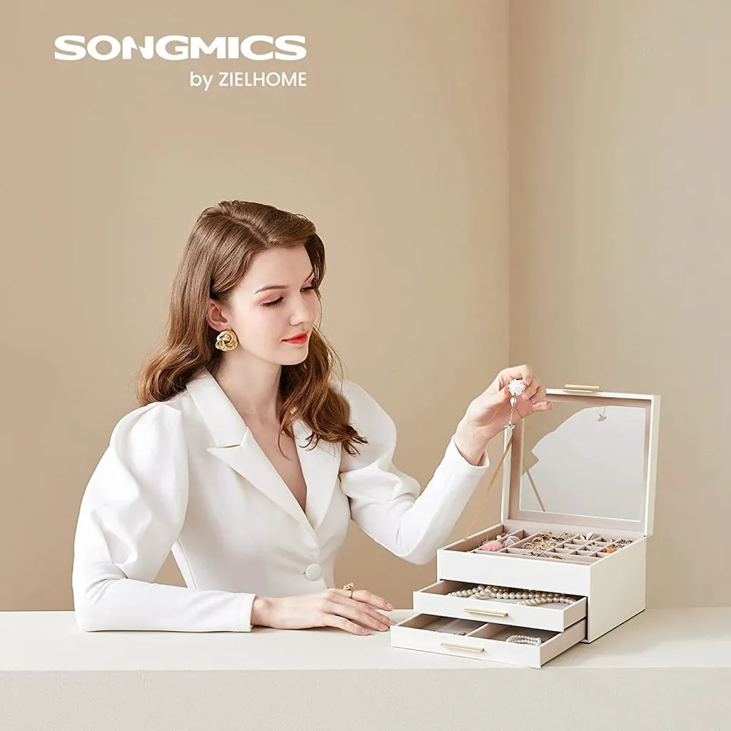 Durable 3-Layer Jewelry Box with Glass Lid and Drawers - SONGMICS