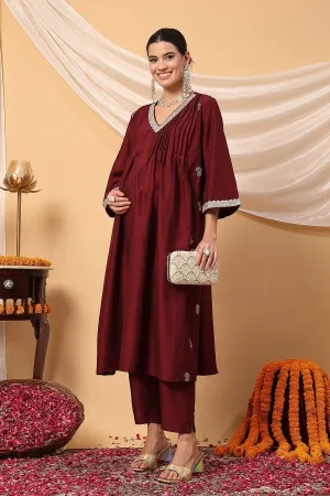 Elegant Maroon Festive Glow Maternity Feeding Suit Set