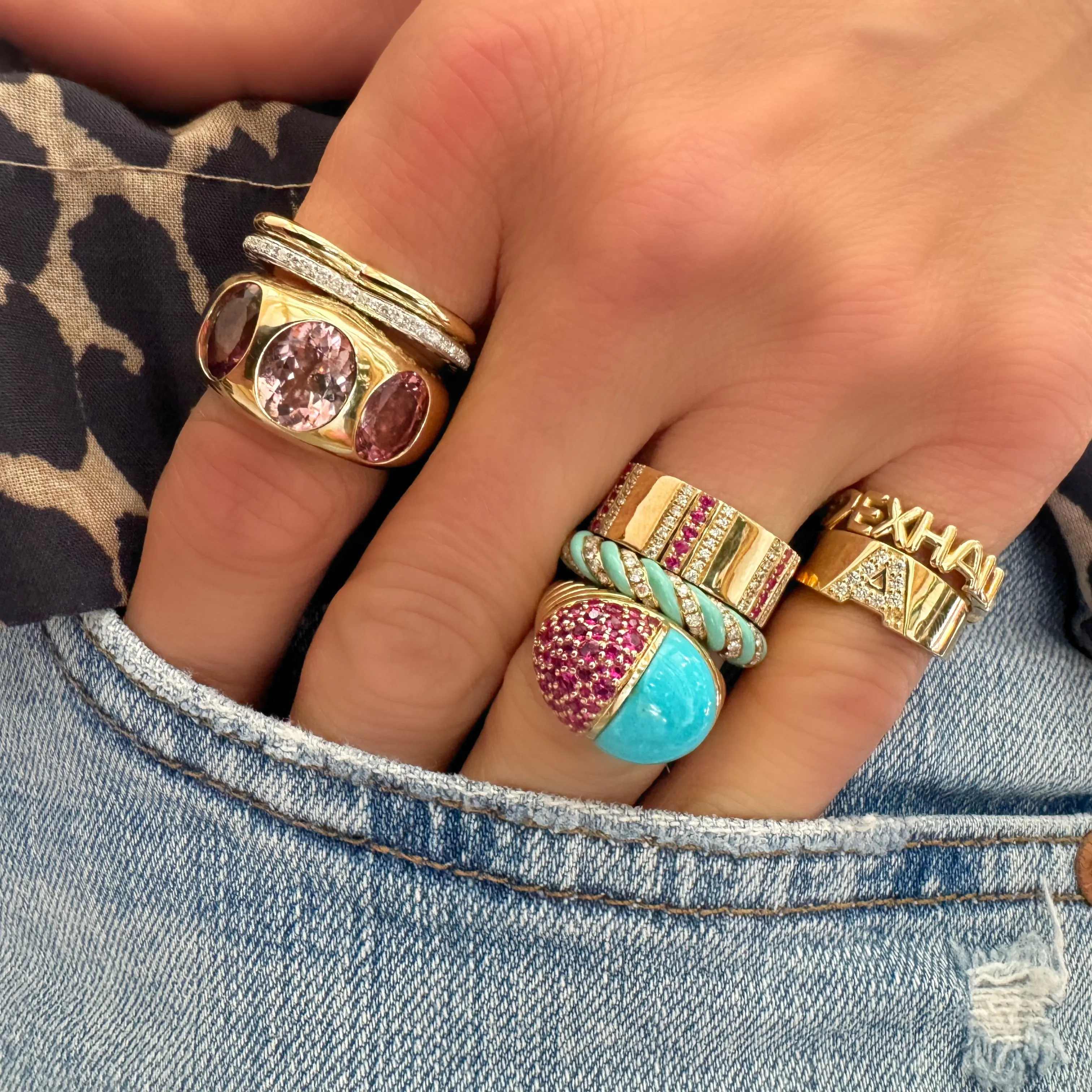 Enamel & Diamond Twisted Candy Eternity Band Ring