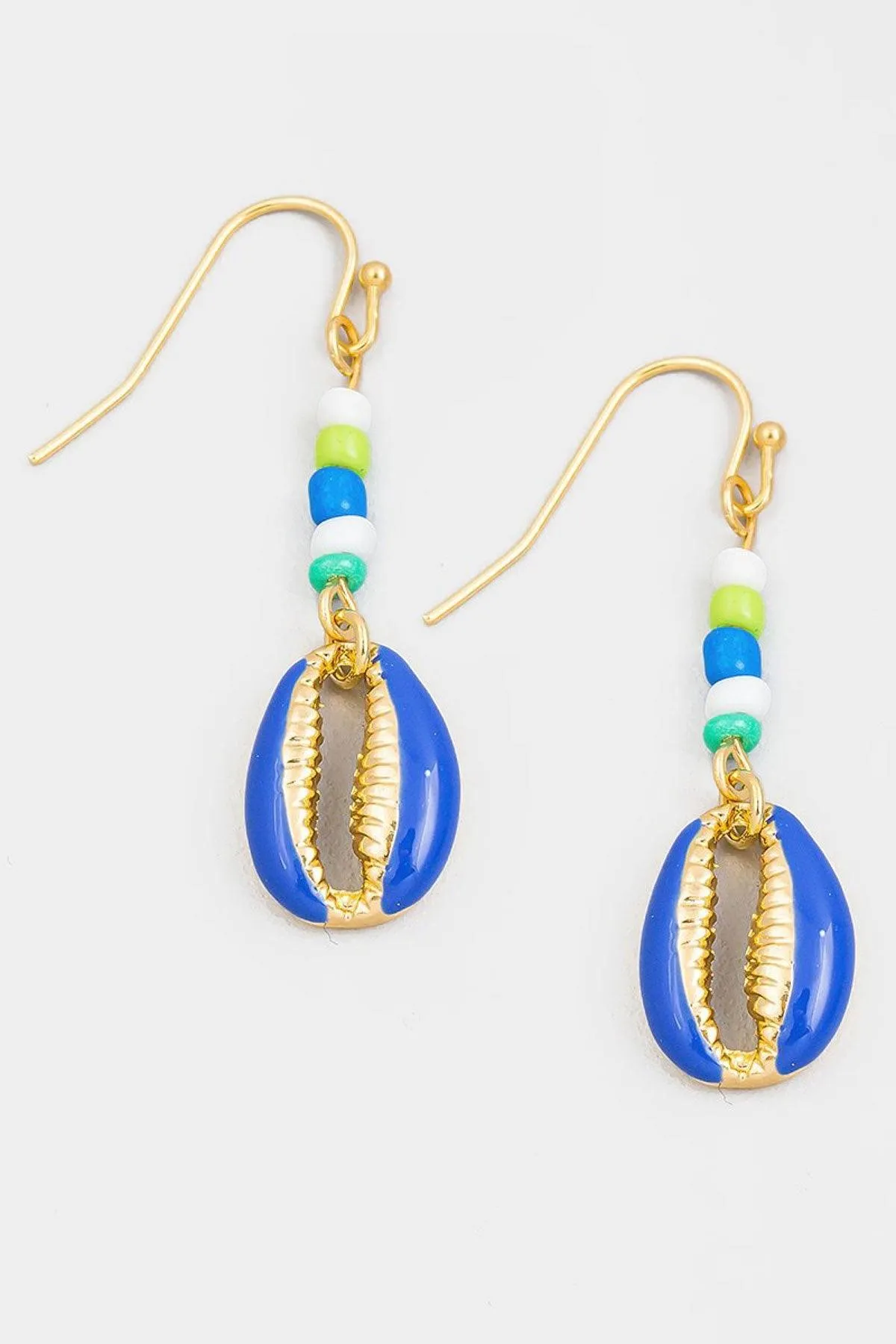 Enamel Seed Bead Cowrie Shell Drop Earrings