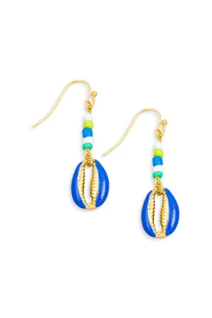 Enamel Seed Bead Cowrie Shell Drop Earrings