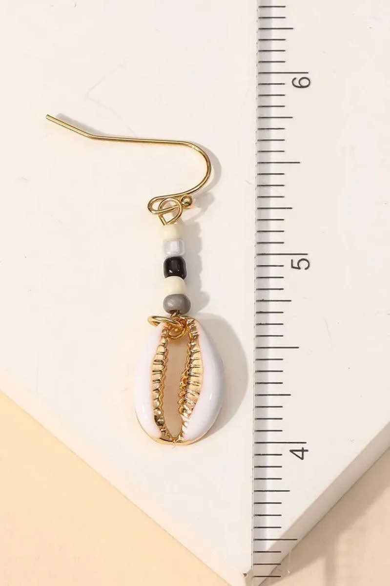 Enamel Seed Bead Cowrie Shell Drop Earrings