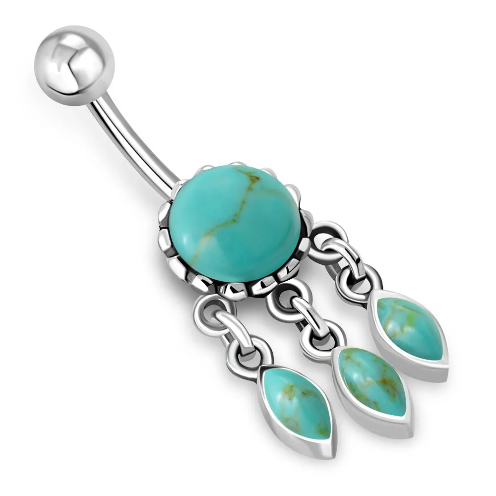 Ethnic Turquoise Drop Dangling Belly Ring w Turquoise