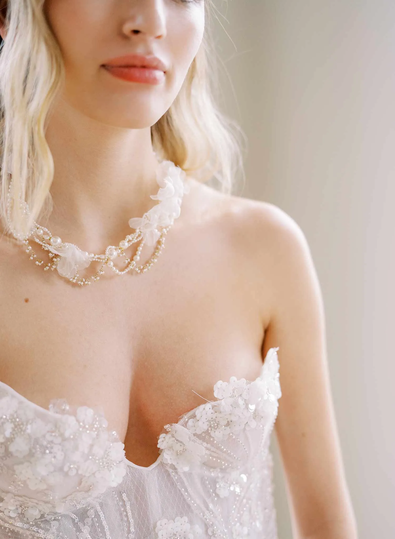 Festooned pearl and silk bridal twist necklace - Style #2425