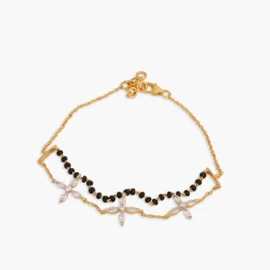 Floral Layered CZ Silver Mangalsutra Bracelet