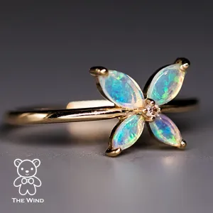 Flower Design Australian Opal Diamond Engagement Ring 14K Yellow Gold