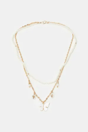 Girls Gold Embellished Necklace And Bracelet (2 Piece)