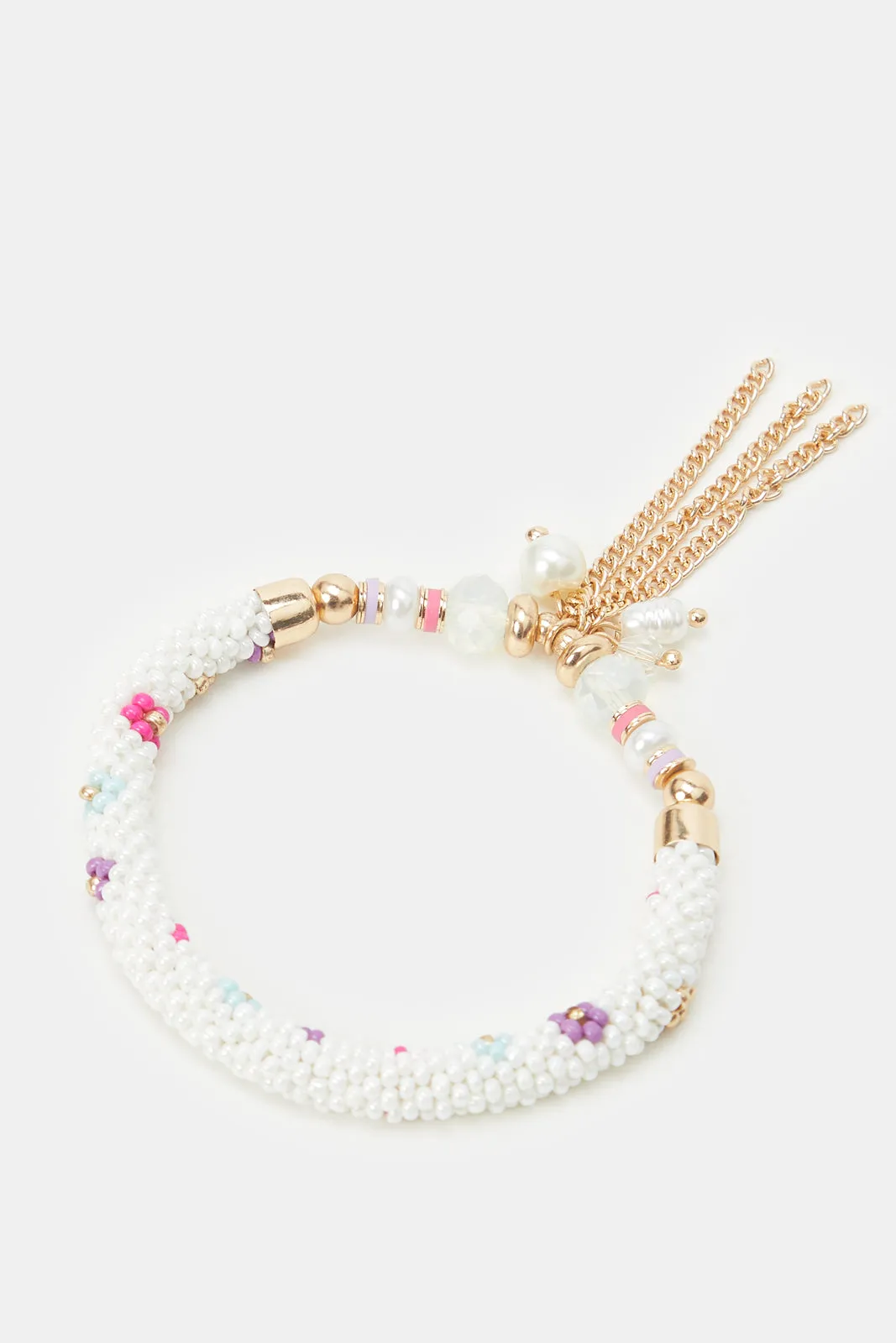 Girls Gold Pearls Necklace And Bracelet (2 Piece)