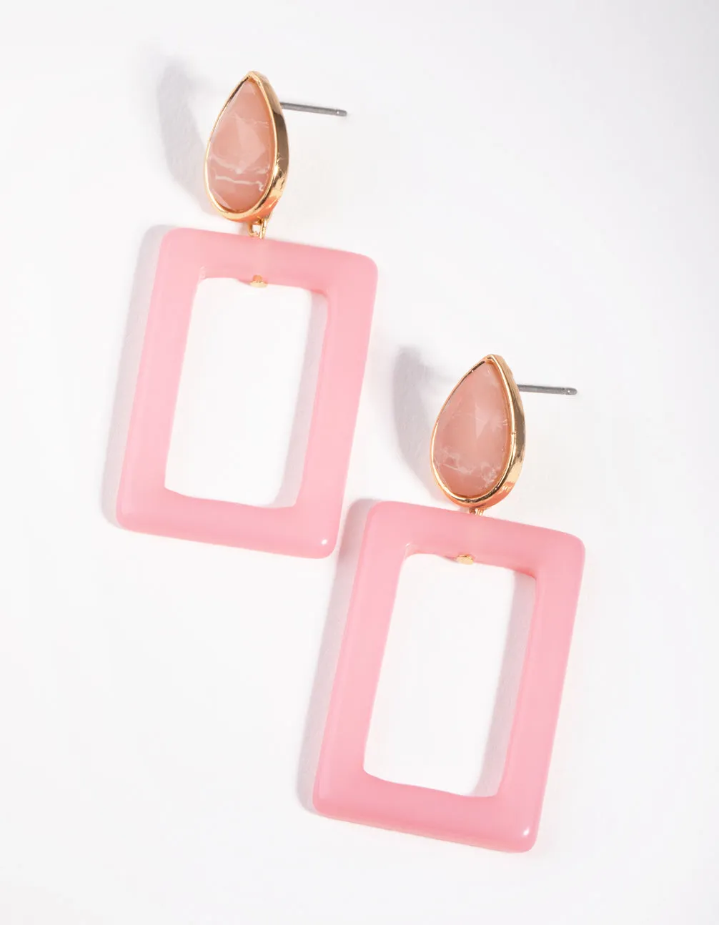 Gold Acrylic Rectangle Drop Earrings