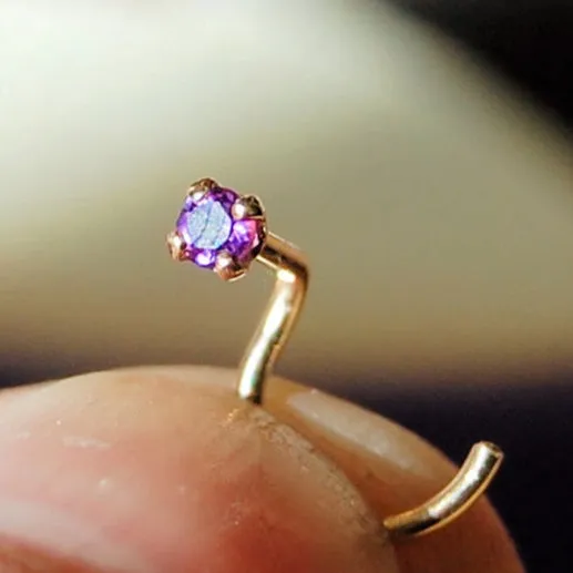 Gold and Amethyst Nose Stud