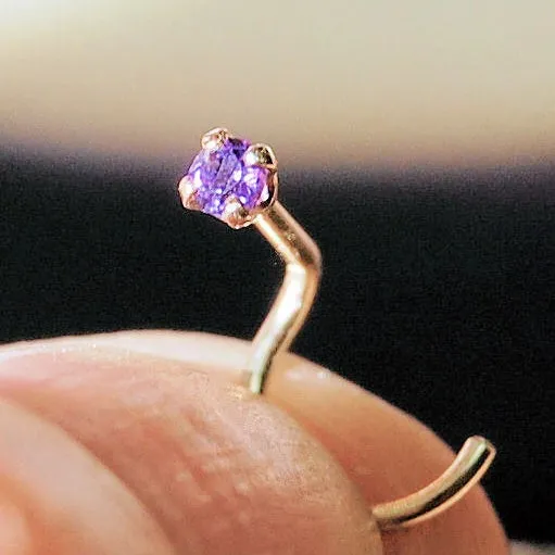 Gold and Amethyst Nose Stud