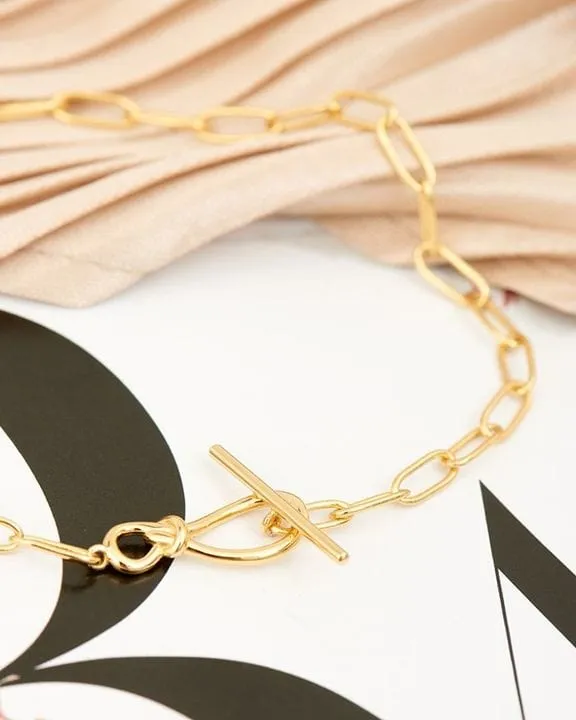 Gold Knot T Bar Chain Bracelet