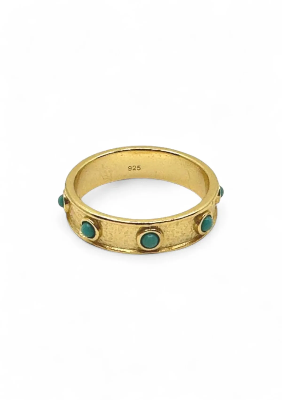 Gold Vermeil Band Ring With Turquoise Cubic Zirconia