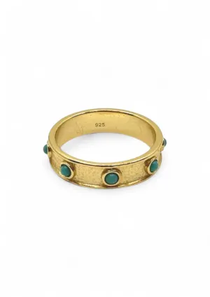 Gold Vermeil Band Ring With Turquoise Cubic Zirconia