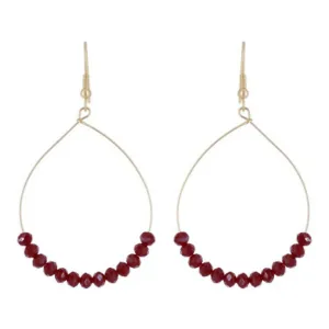 Gold Wire Red Glass Beaded Earrings