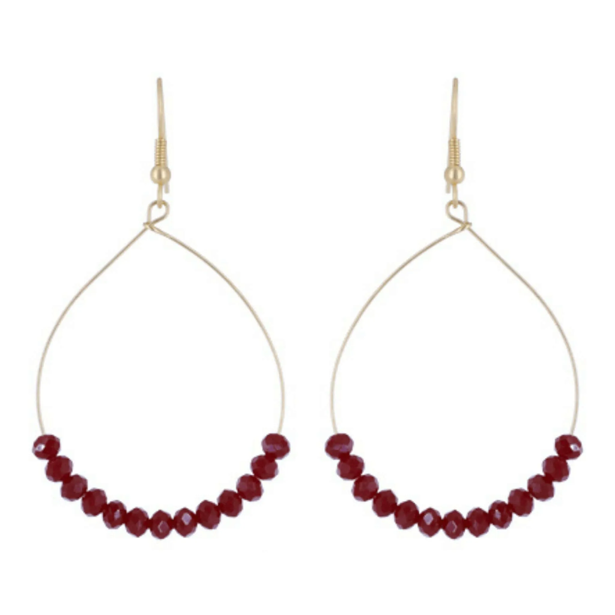 Gold Wire Red Glass Beaded Earrings