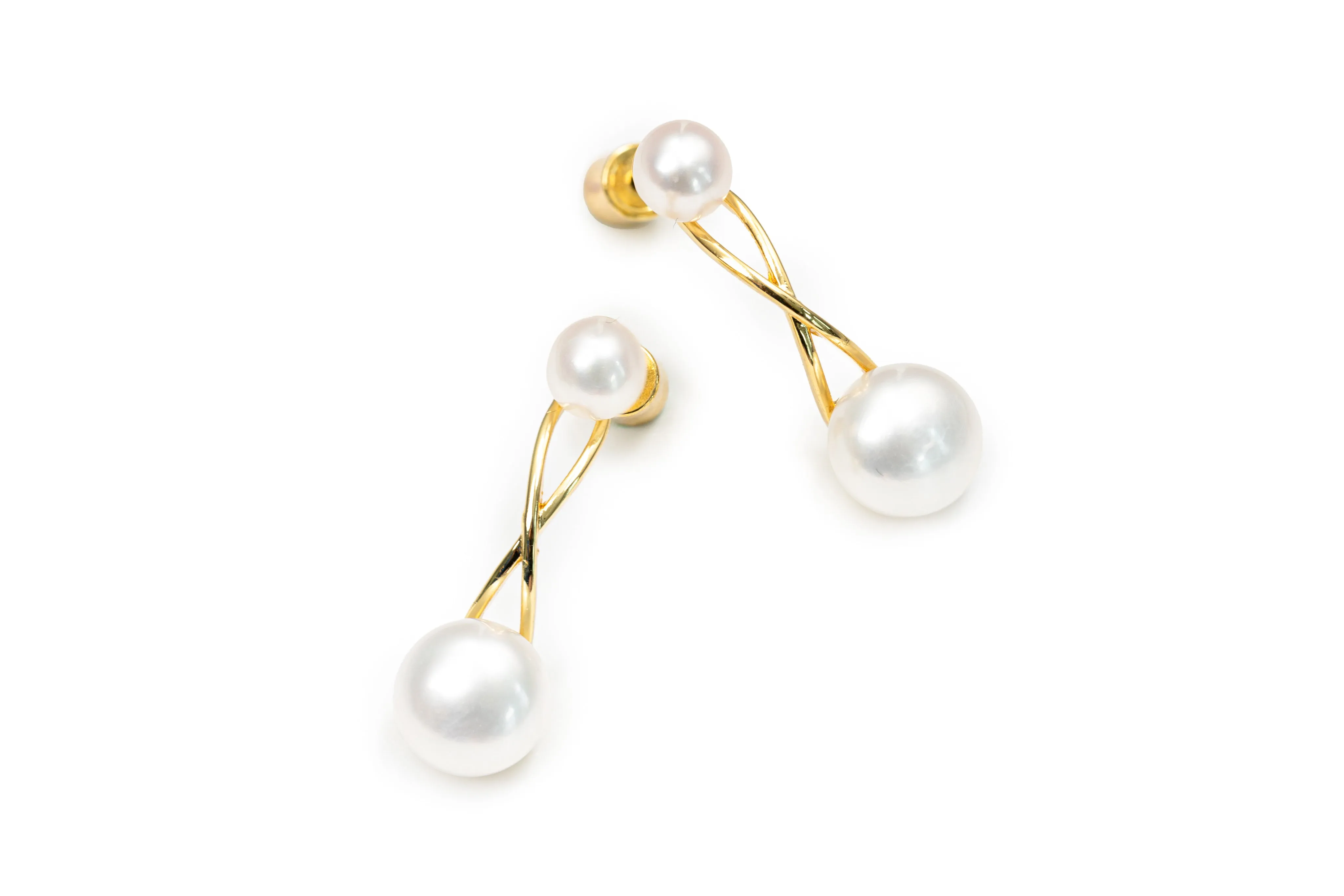 Golden 18K Gold Freshwater Pearl Long Studs