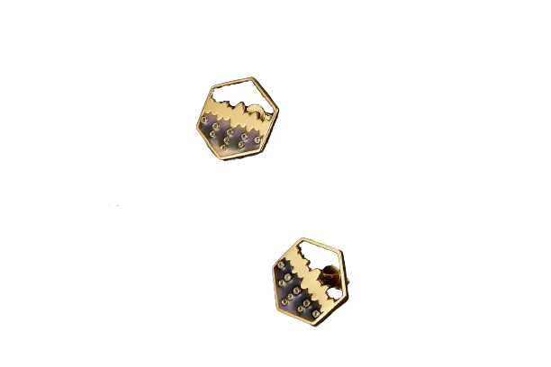 Golden Enamel Hexagon Stud Earrings