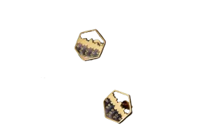 Golden Enamel Hexagon Stud Earrings