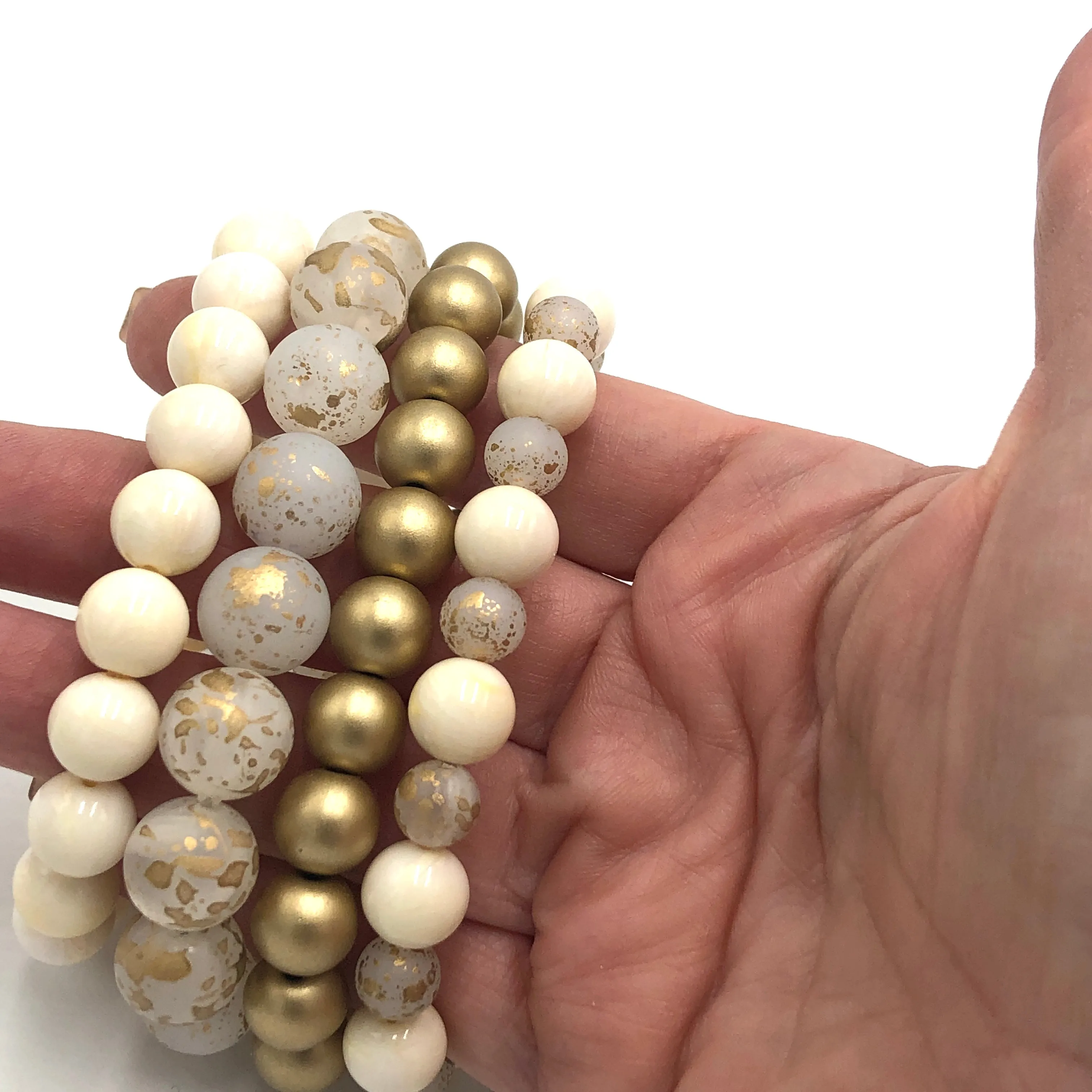 Golden Off-White Stack and Stretch Bracelet Set