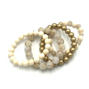 Golden Off-White Stack and Stretch Bracelet Set