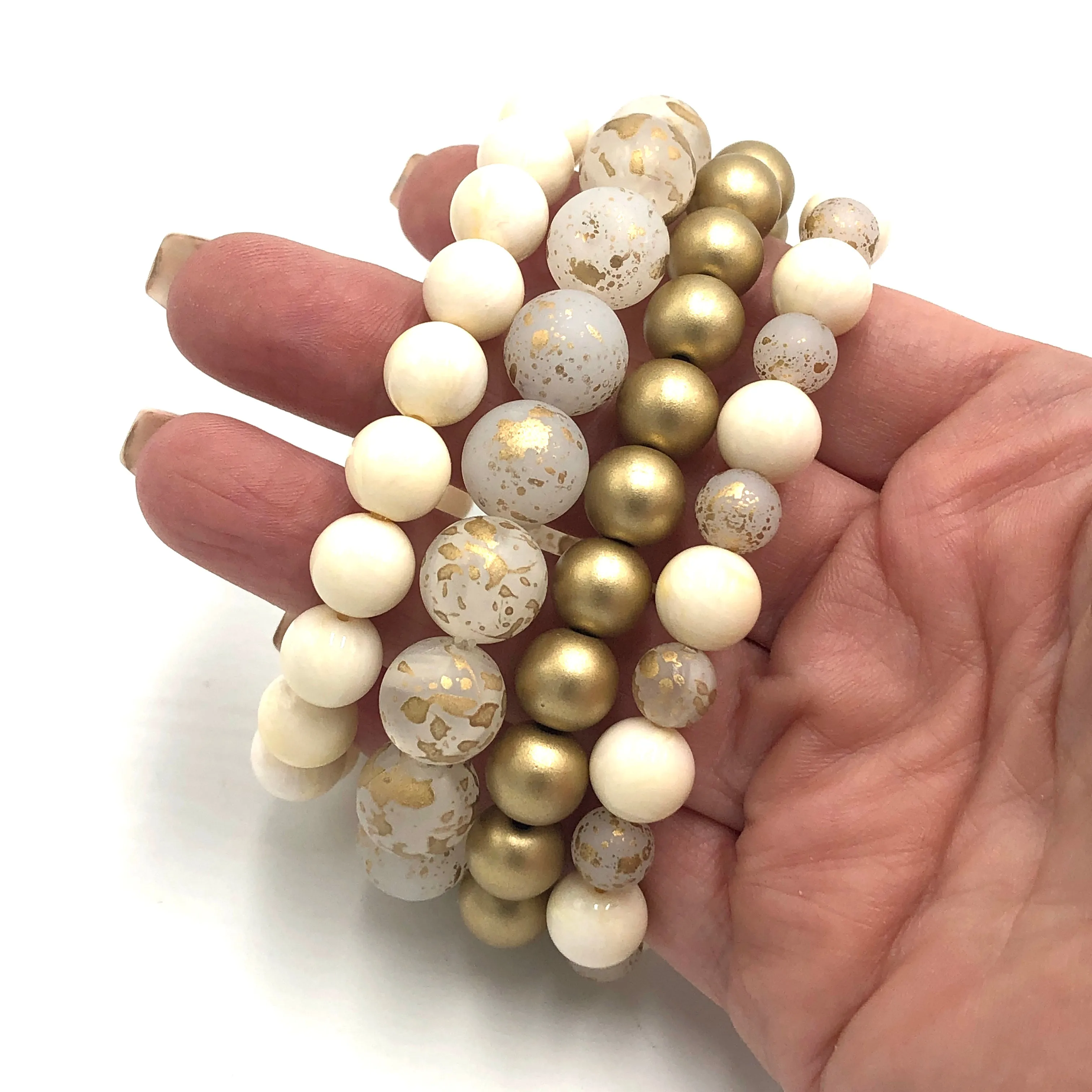 Golden Off-White Stack and Stretch Bracelet Set