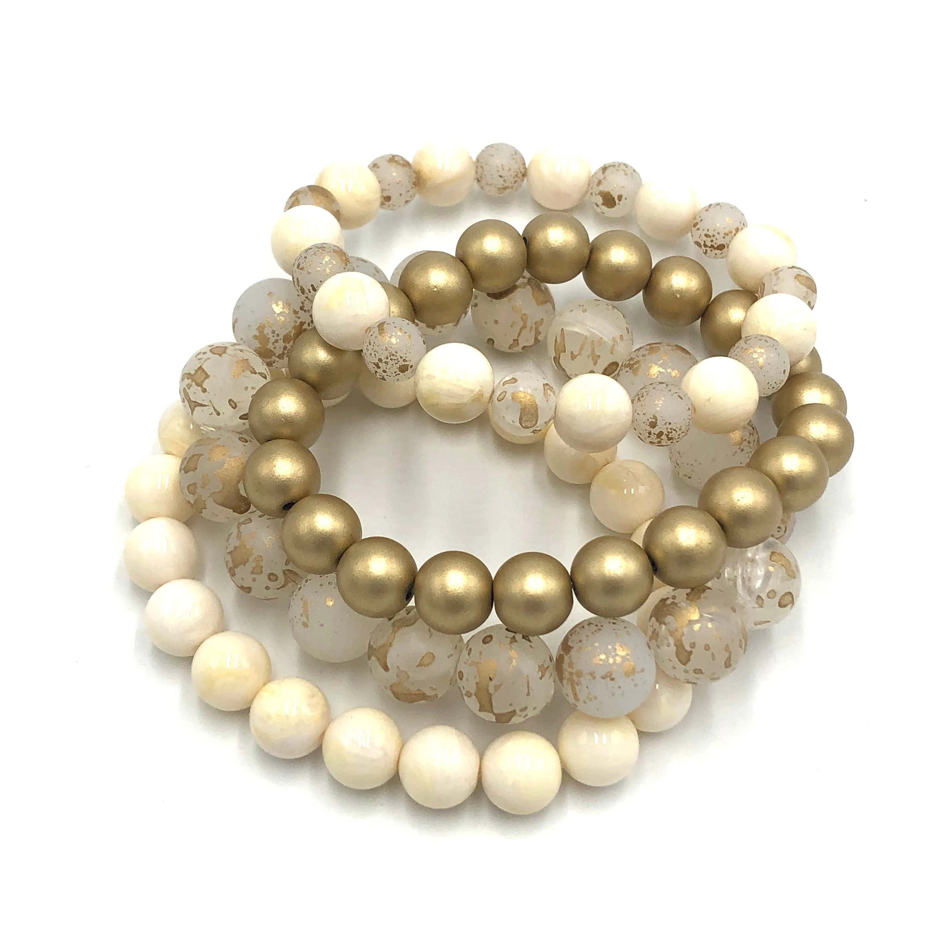 Golden Off-White Stack and Stretch Bracelet Set