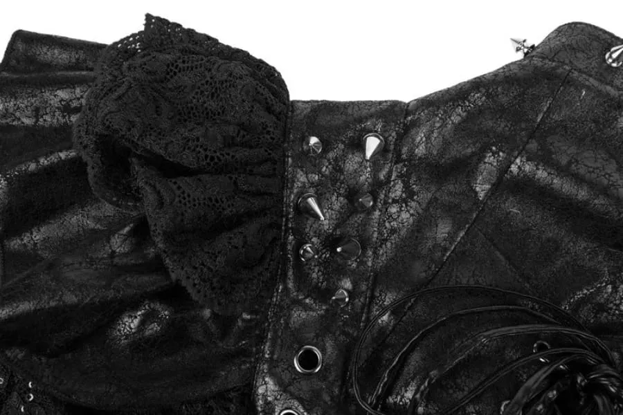 Gothic Black Leather Jacket with Lace Rivetted Chain Detail