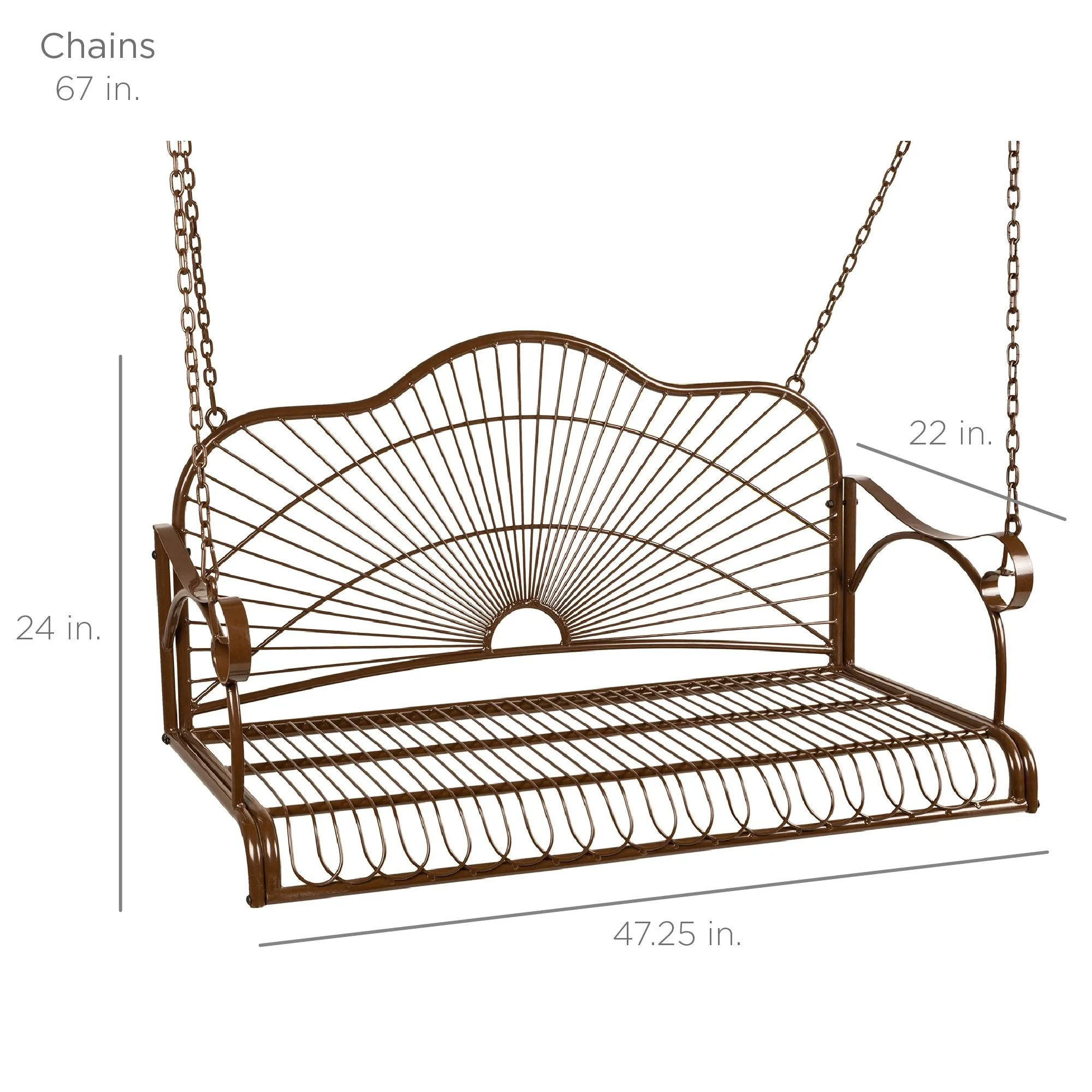 Hanging Iron Porch Swing Patio Furniture w/ Armrests, Chains