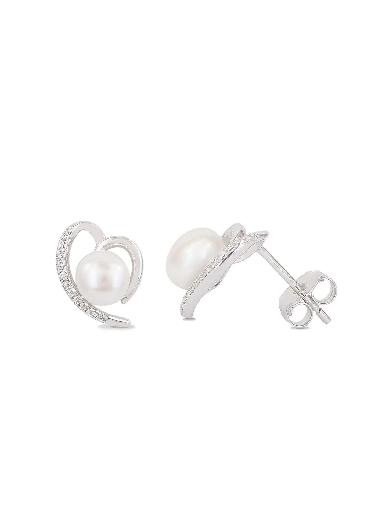 Heart Shape Real Pearl Earring Studs