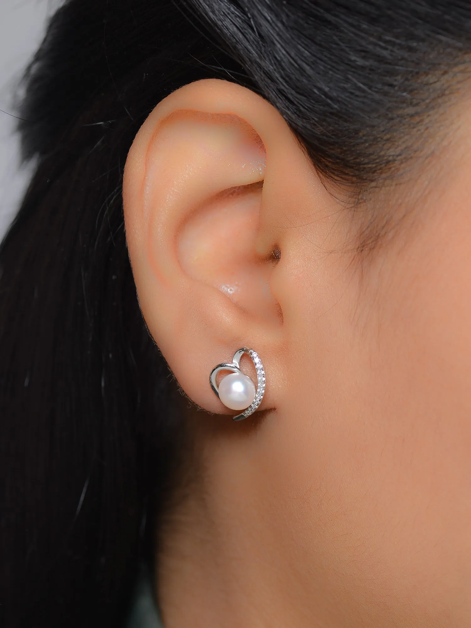 Heart Shape Real Pearl Earring Studs