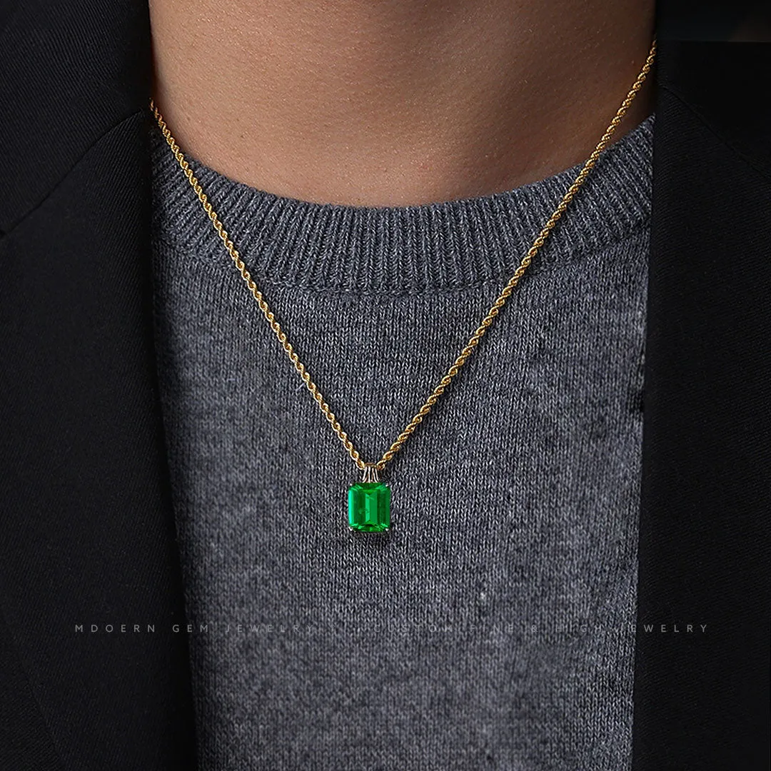 Heirloom 5 carats Natural Emerald 18K Yellow Gold Necklace