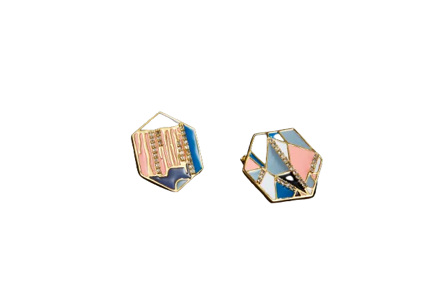 Hexagon Colourful Enamel Stud Earrings