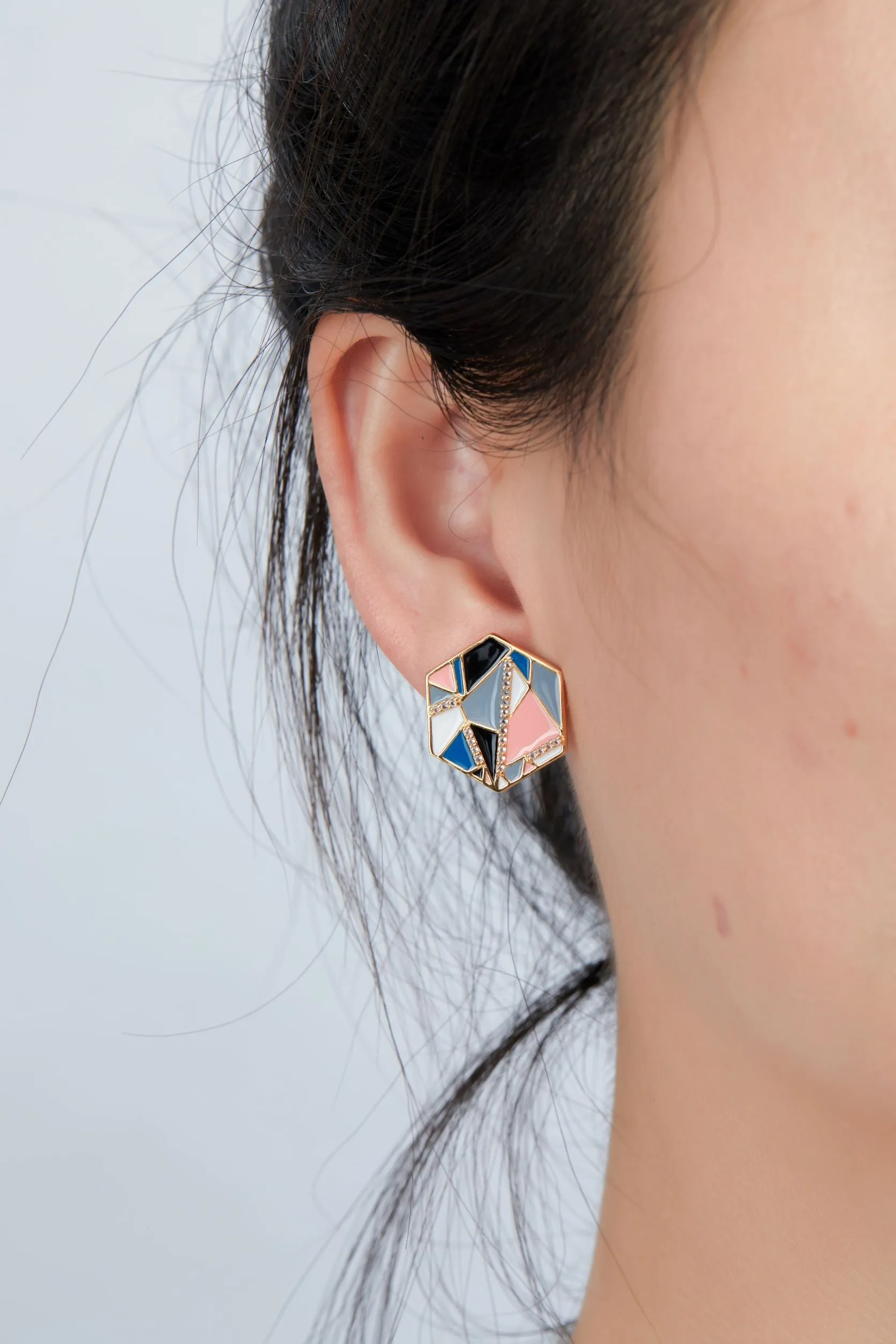 Hexagon Colourful Enamel Stud Earrings