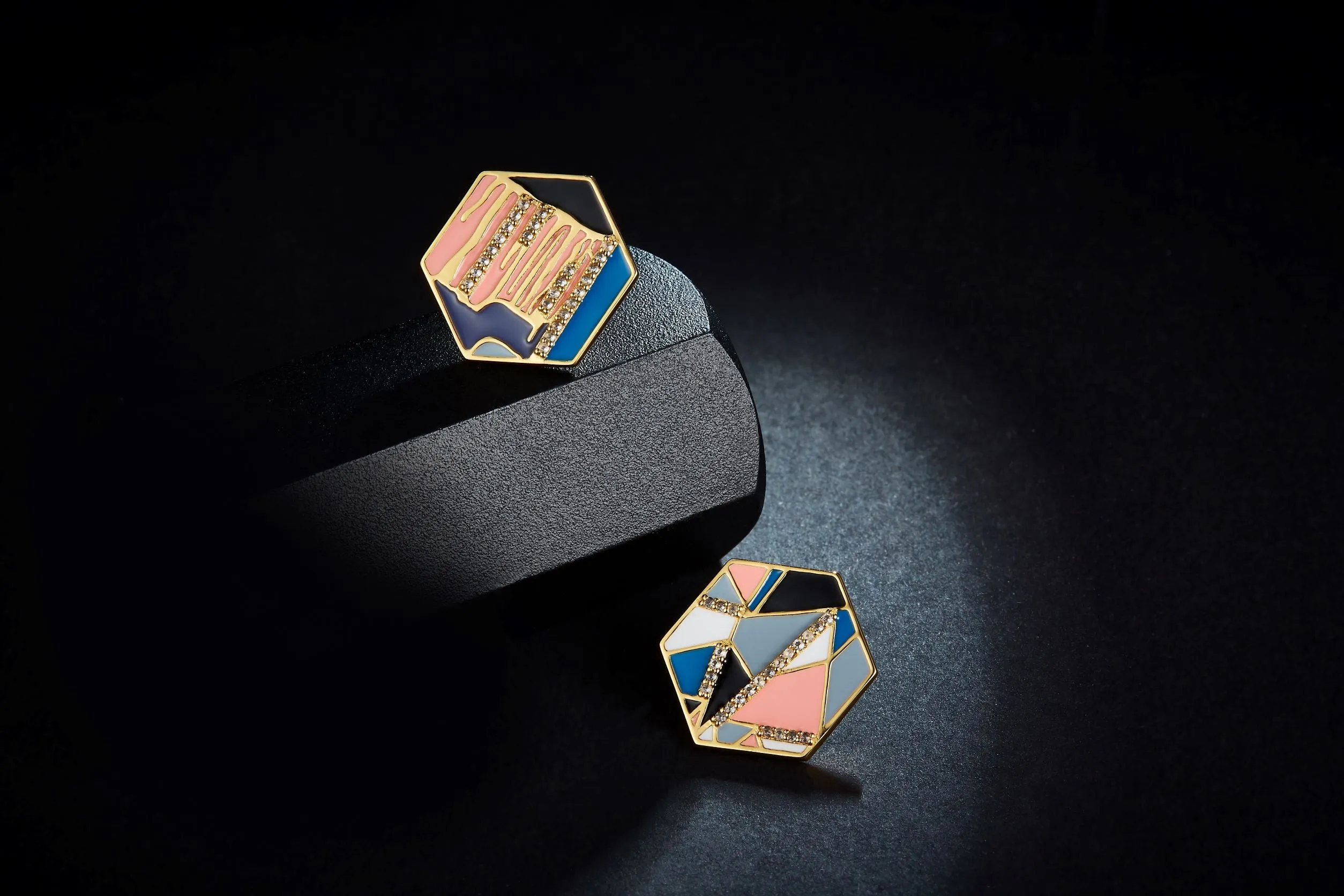 Hexagon Colourful Enamel Stud Earrings