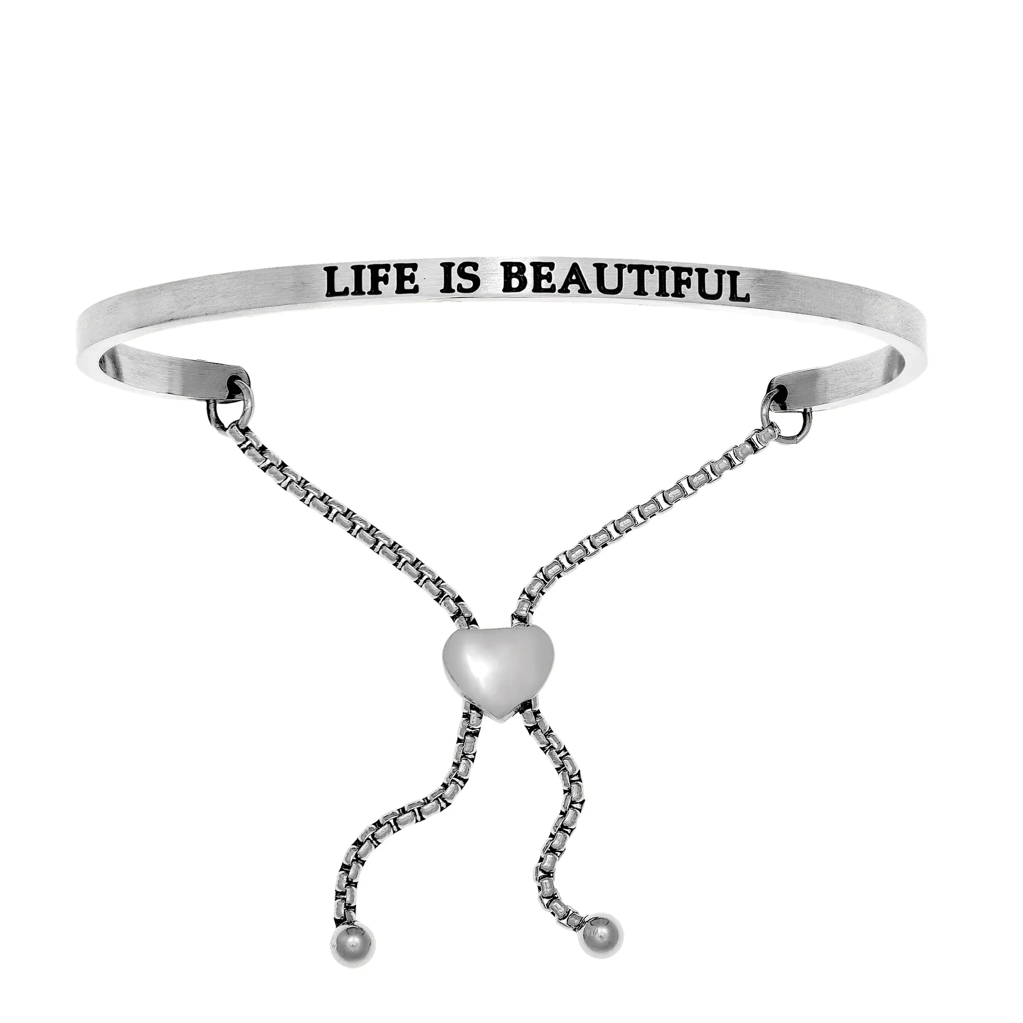 Intuitions Stainless Steel LIFE IS BEAUTIFUL Diamond Accent Adjustable Bracelet