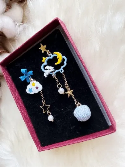 Kawaii - Celestial kawaii rabbit statement earrings | cloud and thunder storm rain earrings | Galaxy mini stud celestial earrings | weather earrings