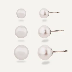 Keira Faux Pearl Three Set Earrings In Silver-Tone