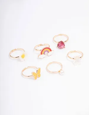 Kids Rainbow & Butterfly Ring 6-Pack