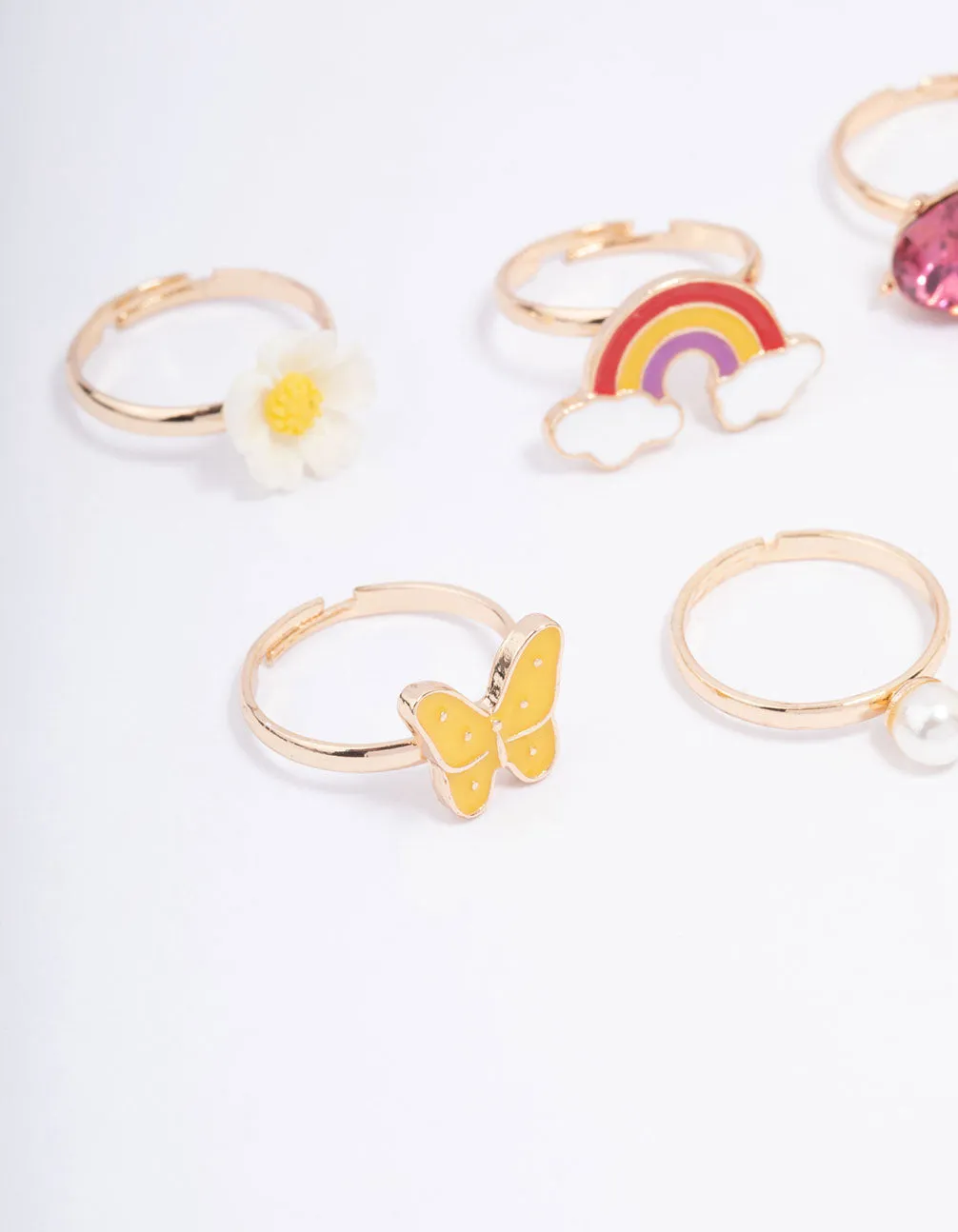 Kids Rainbow & Butterfly Ring 6-Pack