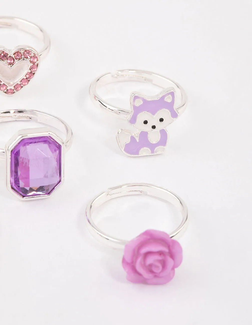 Kids Silver Diamante Rose Ring 6-Pack