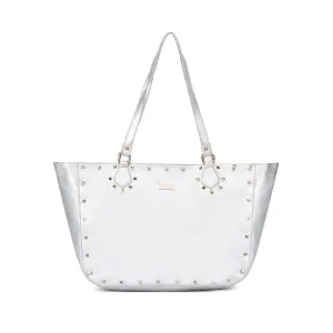 KLEIO Gold Studded Tote Bag For Women with Magnetic Closure (Pearl White) |Everyday Big Tote Bag for Girls | Suitable for Daily use, Office, Travel & College | Fits Laptop, Tiffin, Water Bottle, Books