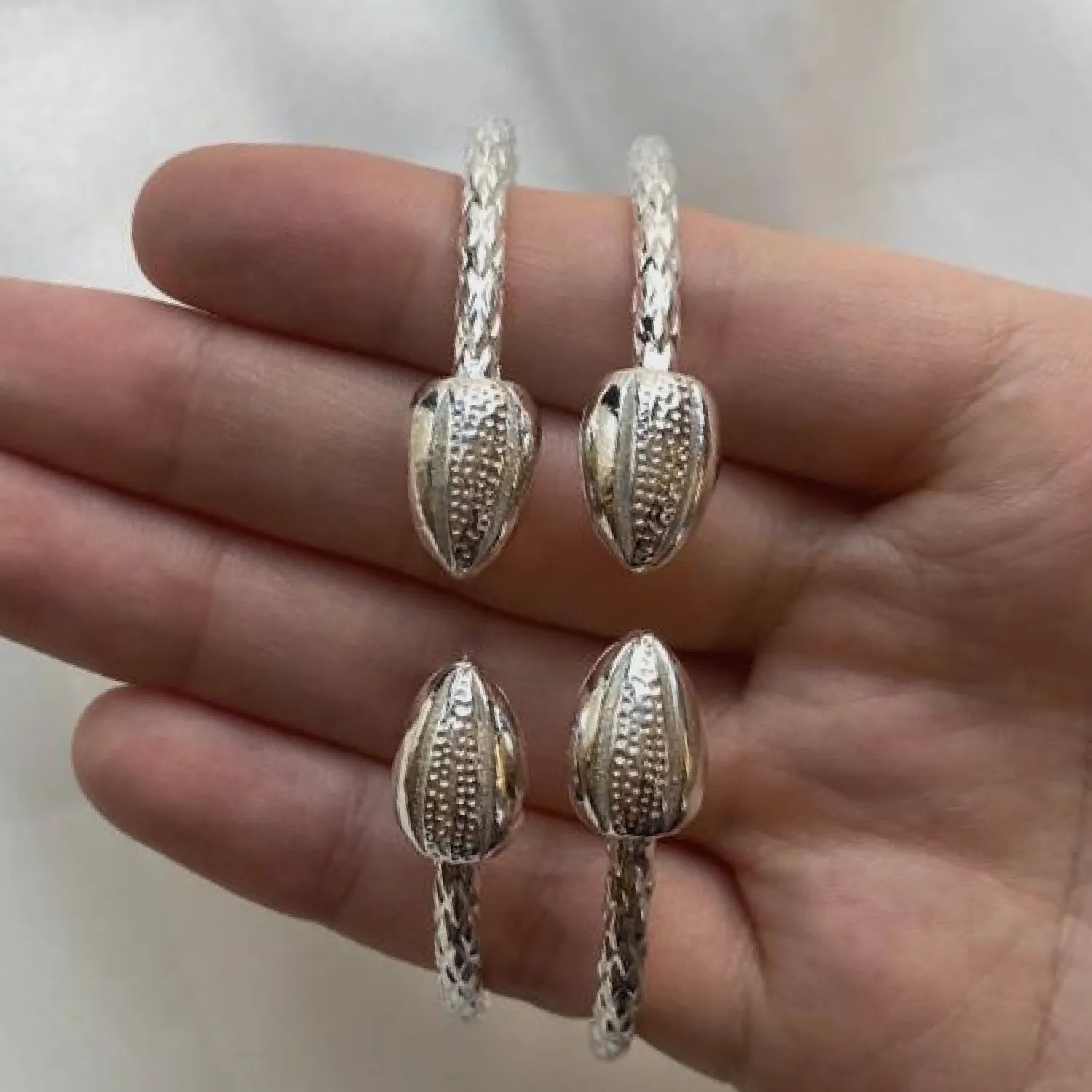 Large Cocoa Pods .925 Sterling Silver West Indian Bangles, 1 pair