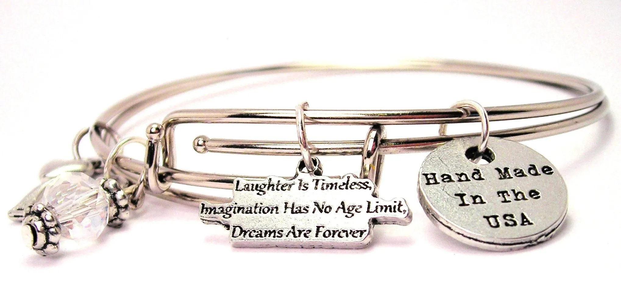 Laughter Is Timeless Imagination Has No Age Limit Dreams Are Forever Expandable Bangle Bracelet Set